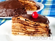 Рецепта Вкусна палачинкова торта с пълнеж от шоколадов крем и банани